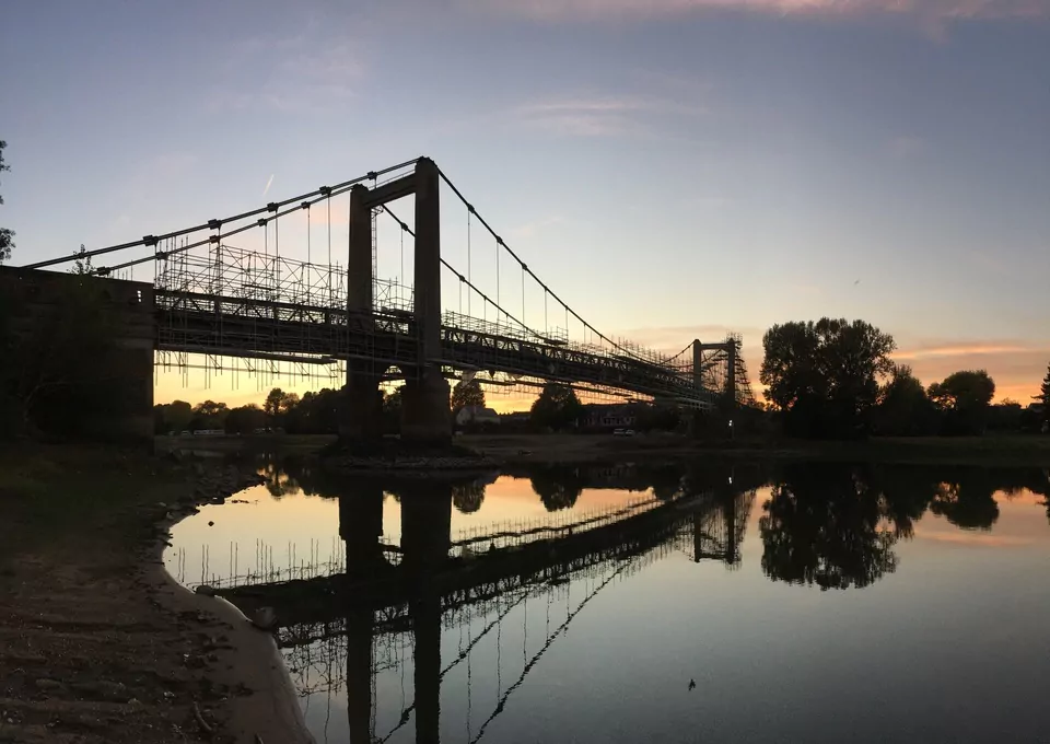 Bouchemaine bridge overview at sunset